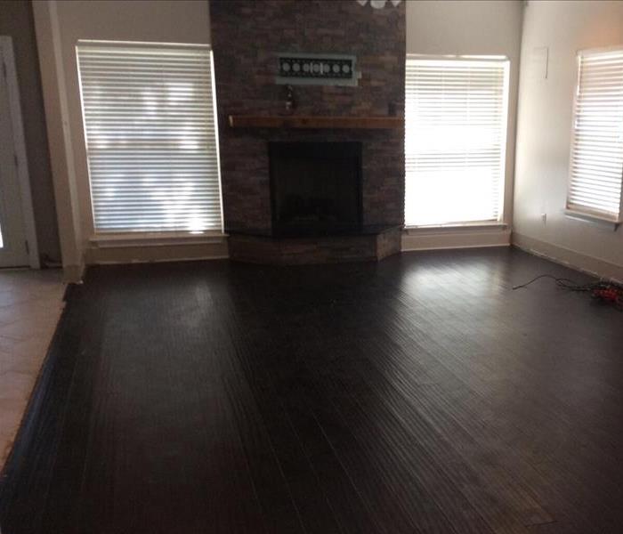 empty living room with wood floors, fireplace, and windows 